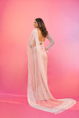 Pink Soft Net Sequence Work Saree With Blouse
