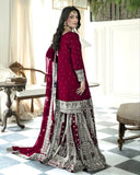 Blue & Cherry Soft Georgette Embroidery Work Gharara Suit With Dupatta