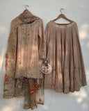 Exclusive Sand Beige Chinon Silk Embroidery Work Sharara Suit With Dupatta