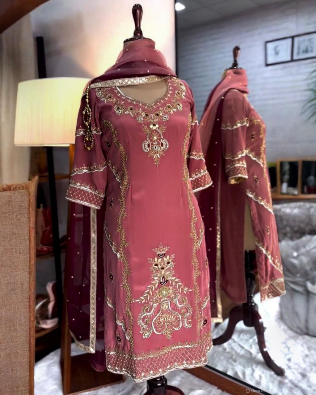 Designer  Peach Soft Georgette Embroidery Work Pant Suit With Dupatta