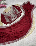 Designer Multi Chinon Silk Embroidery Work Saree With Blouse