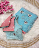 Designer Pastel Chiffon Silk Embroidery Work Saree With Blouse
