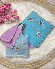 Designer Pastel Chiffon Silk Embroidery Work Saree With Blouse