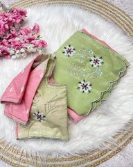Designer Pastel Chiffon Silk Embroidery Work Saree With Blouse