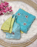 Designer Pastel Chiffon Silk Embroidery Work Saree With Blouse
