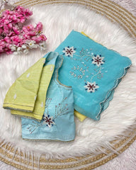 Designer Pastel Chiffon Silk Embroidery Work Saree With Blouse
