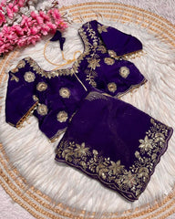 Designer Purple , Maroon & Wine Green Satin Silk Embroidery Work Saree With Blouse