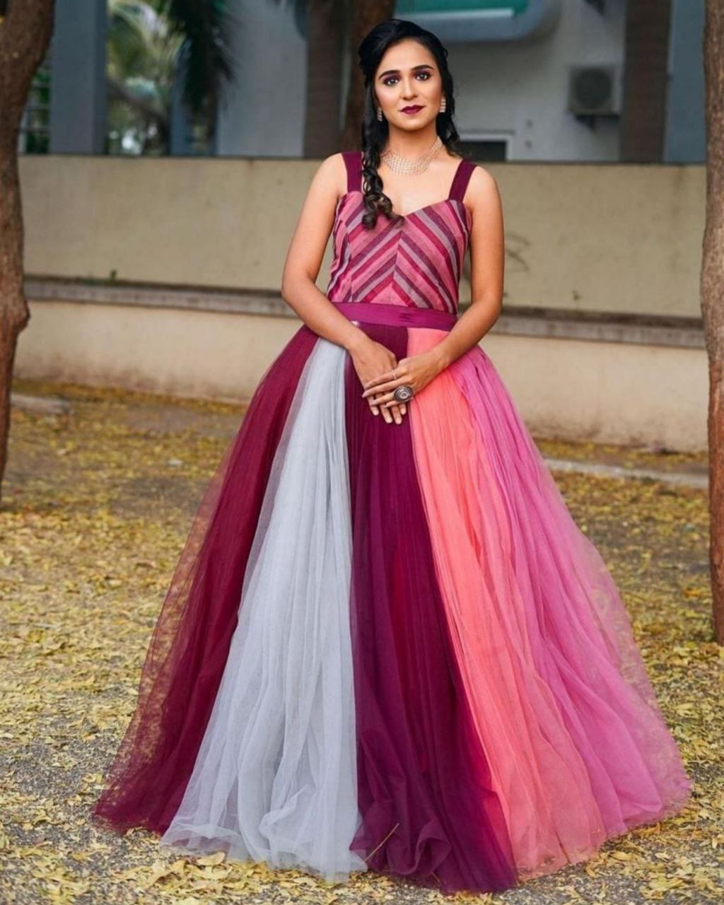 Designer Multi Net Embroidery Work Anarkali Gown