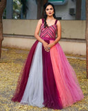 Designer Multi Net Embroidery Work Anarkali Gown