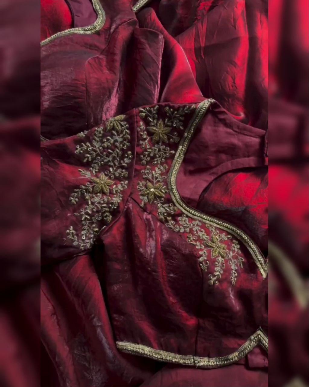 Designer Maroon Silk Embroidery Work Saree With Blouse