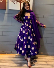 Ready To Wear Purple Organza Embroidery Work Anarkali Suit With Dupatta