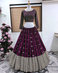Designer Purple Soft Georgette Embroidery Work Lehenga Choli With Dupatta