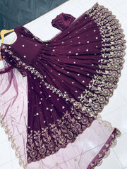 Designer Purple Georgette Embroidery Work Anarkali Gown With Dupatta