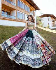 Navratri Special White Muslin Cotton Embroidery Work Lehenga Choli With Pink Dupatta