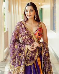 Navratri Special Purple Muslin Cotton Multi Printed Lehenga Choli With Dupatta