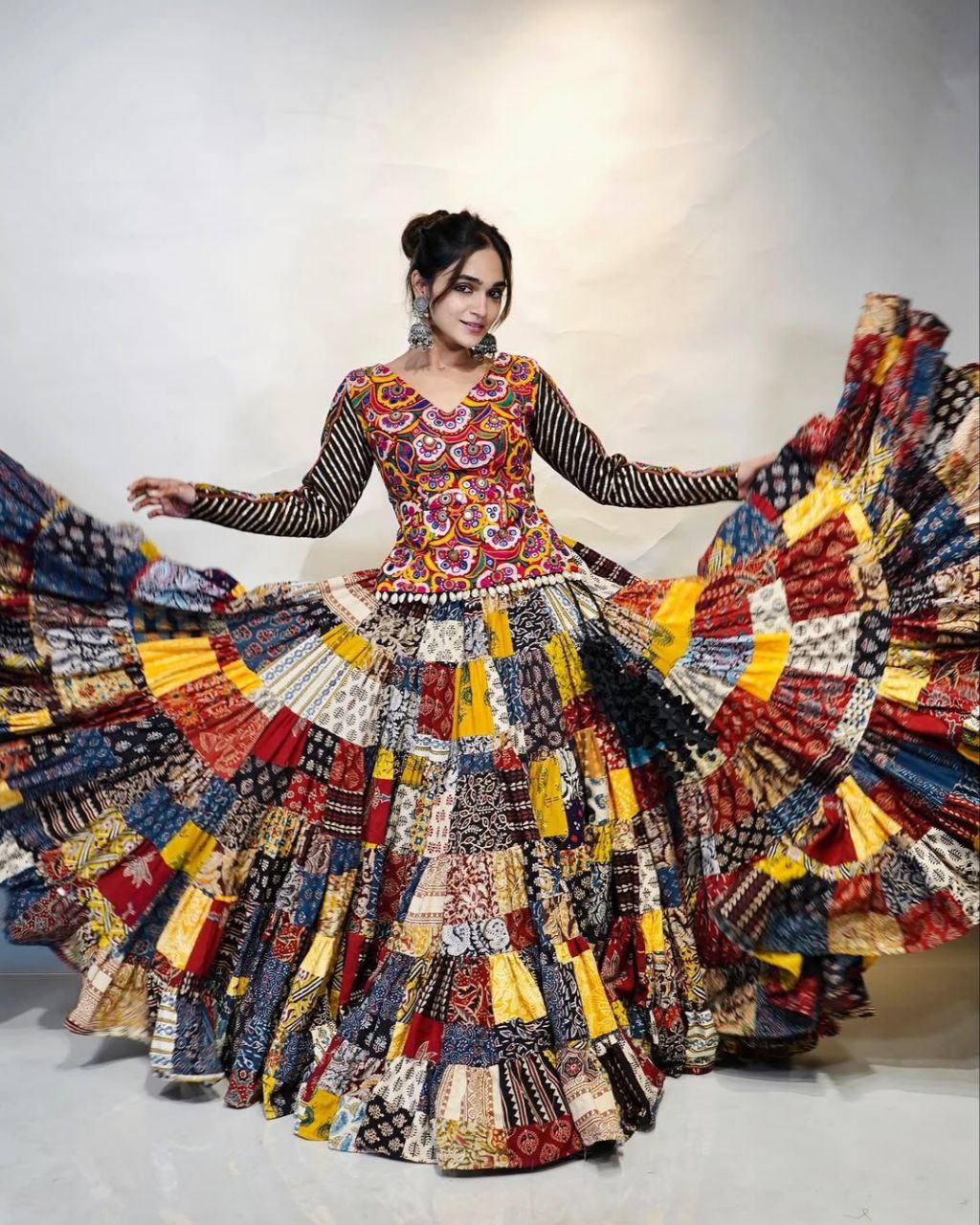 Navratri Special Multi Muslin Cotton Hand Work Lehenga Choli With Dupatta