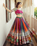 Navratri Special Multi Muslin Cotton Hand Work Lehenga Choli With Yellow Dupatta
