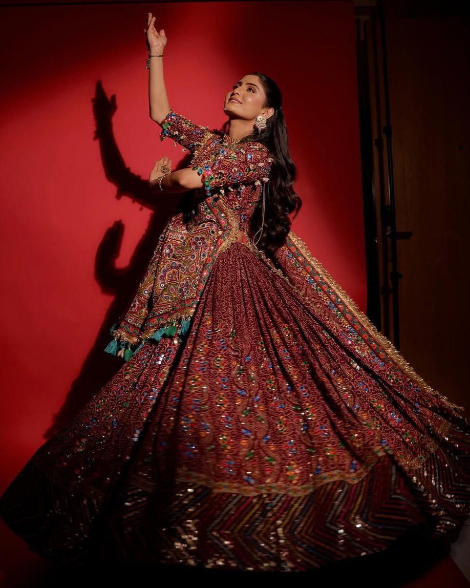 Navratri Special Wine Muslin Cotton Multi Printed Lehenga Choli With Dupatta