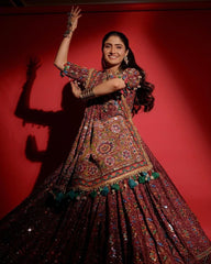 Navratri Special Wine Muslin Cotton Multi Printed Lehenga Choli With Dupatta
