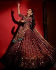 Navratri Special Wine Muslin Cotton Multi Printed Lehenga Choli With Dupatta