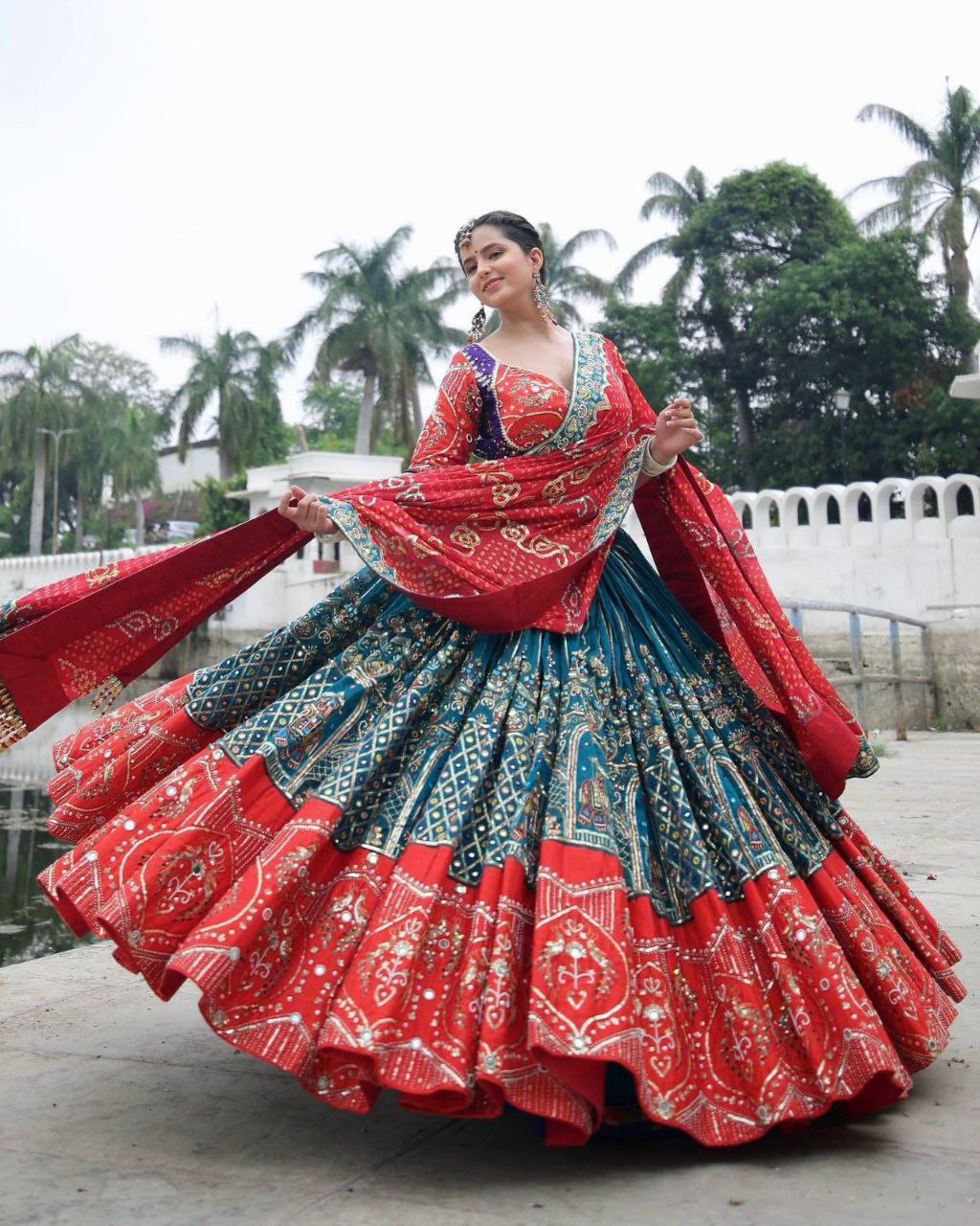 Navratri Special Morpinch-Orange Muslin Cotton Multi Printed Lehenga Choli With Dupatta