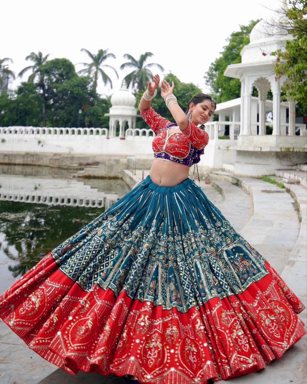 Navratri Special Morpinch-Orange Muslin Cotton Multi Printed Lehenga Choli With Dupatta