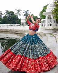 Navratri Special Morpinch-Orange Muslin Cotton Multi Printed Lehenga Choli With Dupatta