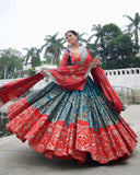 Navratri Special Morpinch-Orange Muslin Cotton Multi Printed Lehenga Choli With Dupatta
