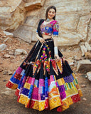 Navratri Special Black Muslin Cotton Multi Printed Lehenga Choli With Dupatta