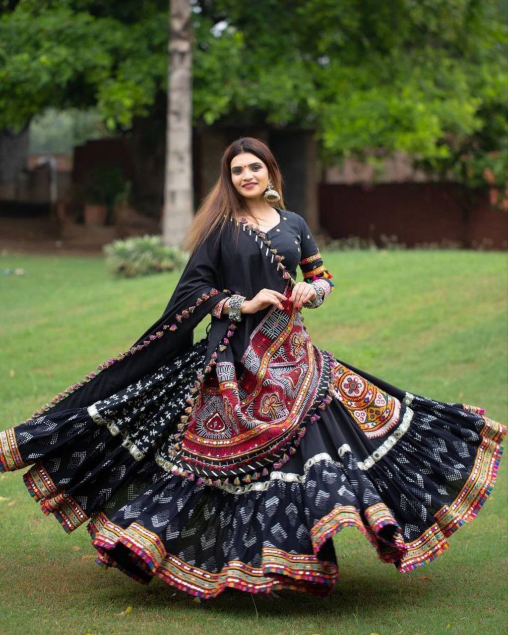 Navratri Special Black Butter Silk Multi Printed Lehenga Choli With Dupatta
