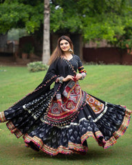 Navratri Special Black Butter Silk Multi Printed Lehenga Choli With Dupatta