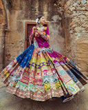 Navratri Special Green-Purple Butter Silk Multi Printed Lehenga Choli With Dupatta