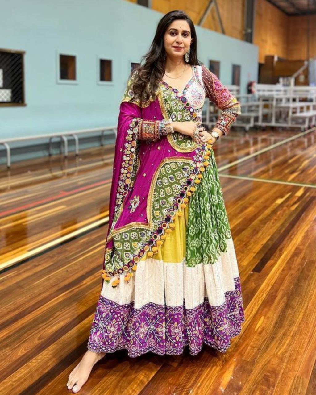 Navratri Special Green-Yellow Butter Silk Multi Printed Lehenga Choli With Dupatta