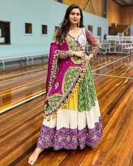 Navratri Special Green-Yellow Butter Silk Multi Printed Lehenga Choli With Dupatta