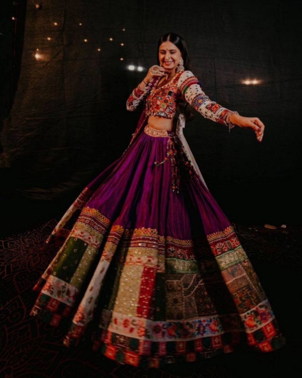 Navratri Special Purple Butter Silk Multi Printed Lehenga Choli With Dupatta