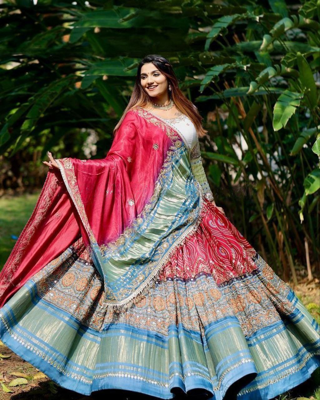 Navratri Special Rama-Red Butter Silk Digital Printed Lehenga Choli With Dupatta