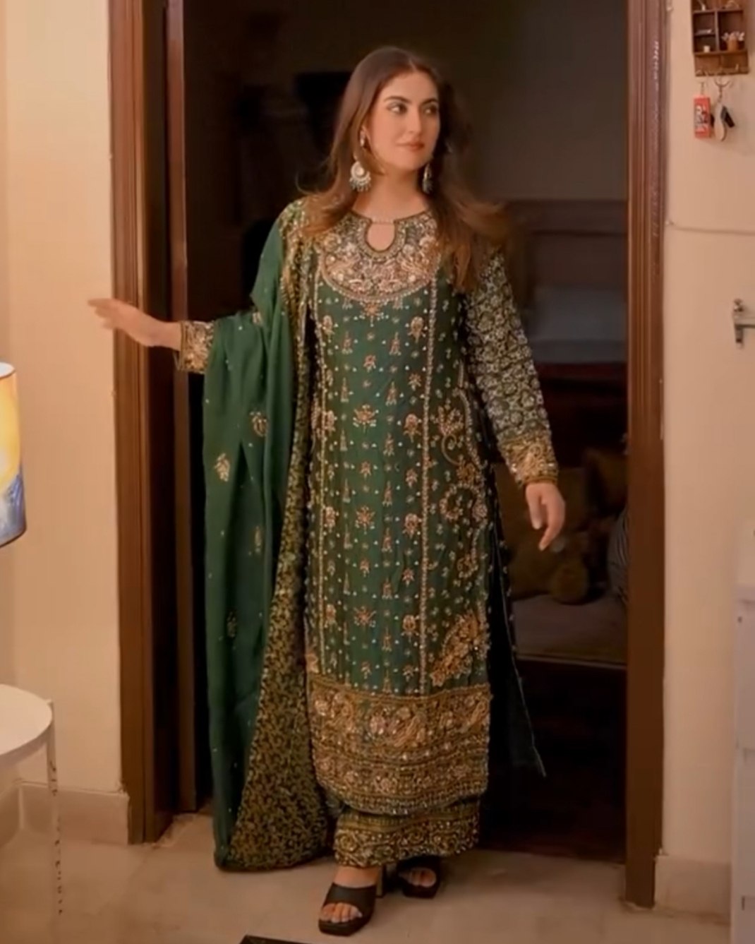 Exclusive Dark Green Soft Georgette Embroidery Palazo Kurti With Dupatta