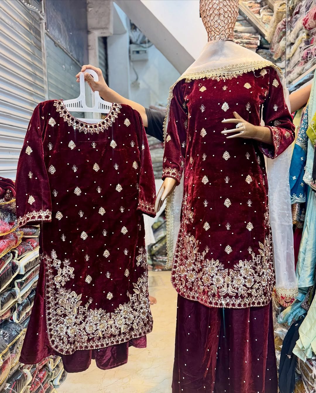 Exclusive Velvet Embroidery Work Palazo Suit With Crep Dupatta