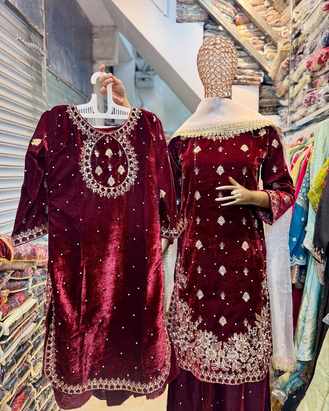 Exclusive Velvet Embroidery Work Palazo Suit With Crep Dupatta