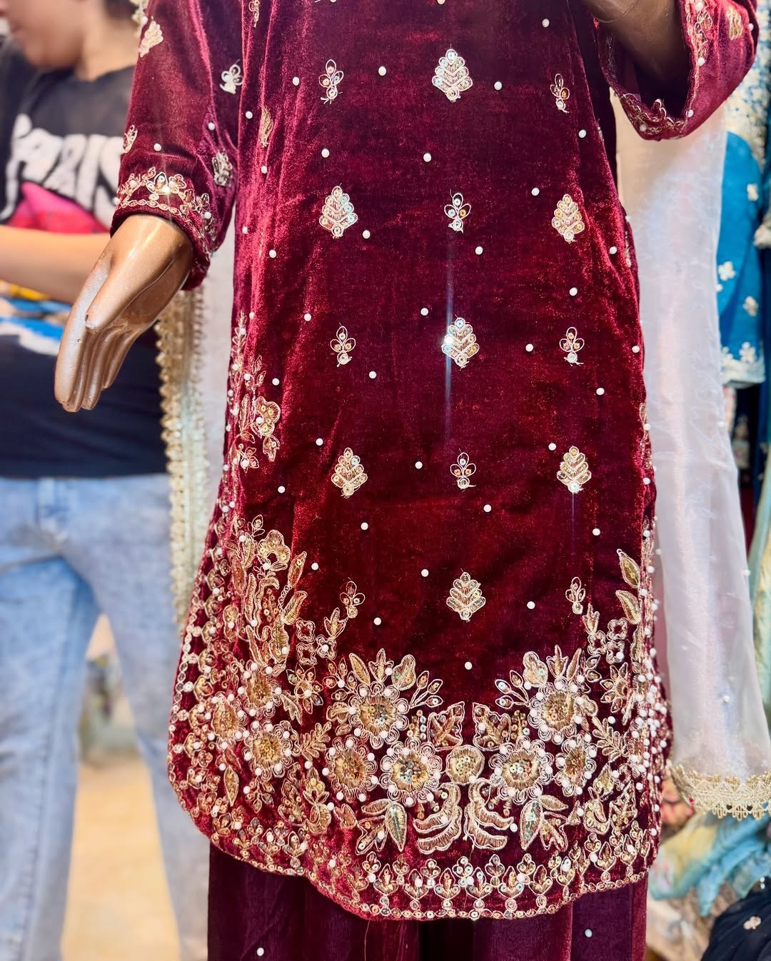 Exclusive Velvet Embroidery Work Palazo Suit With Crep Dupatta