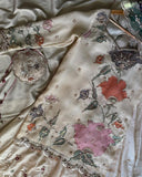 Exclusive Cream Chinon Silk Embroidery Work Sharara Suit With Dupatta