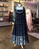 Exclusive Black Maslin Cotton Embroidery Anarkali Pant With Dupatta