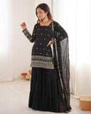 Exclusive Black Heavy Georgette Fancy Embroidery Gharara Suit With Dupatta