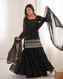 Exclusive Black Heavy Georgette Fancy Embroidery Gharara Suit With Dupatta