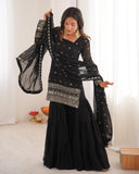 Exclusive Black Heavy Georgette Fancy Embroidery Gharara Suit With Dupatta