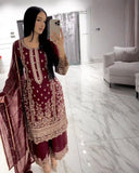 Exclusive Maroon Soft Georgette Embroidery Palazo Kurti With Dupatta