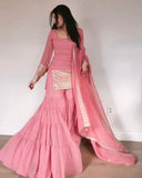 Exclusive Dusty Rose Pink Soft Georgette Embroidery Gharara Suit With Dupatta