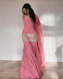 Exclusive Dusty Rose Pink Soft Georgette Embroidery Gharara Suit With Dupatta