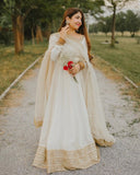 Exclusive White Chinon Silk Embroidery Gown Pent Whit Dupatta
