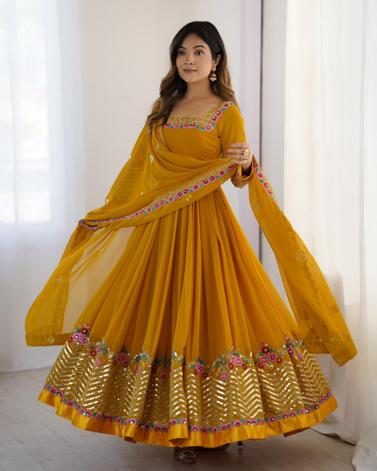 Exclusive Mustard Soft Georgette Anarkali Suit Whit Dupatta